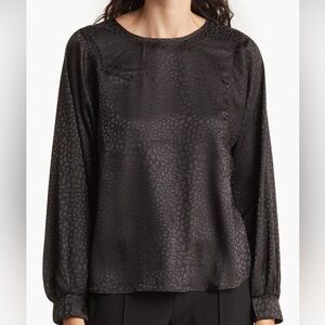 Status by Chenault Satin Top Animal Print Black Long Sleeve Women M, NWOT